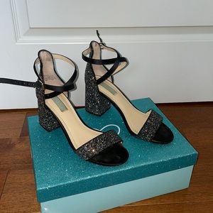 Betsy Johnson black block glitter heels size 7 1/2 women cokes with original box
